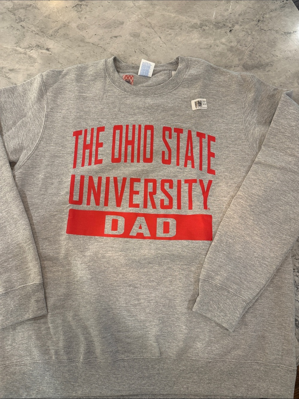 Port and Company Gray Sweatshirt with Red "The Ohio State University DAD" Print